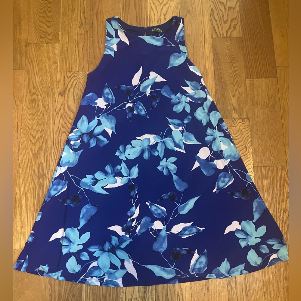 Lauren Ralph Lauren Dress Blue Floral Size 10 Lined Blue Used Good Stretch
